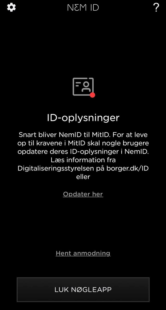 skærmbillede fra nem-id app