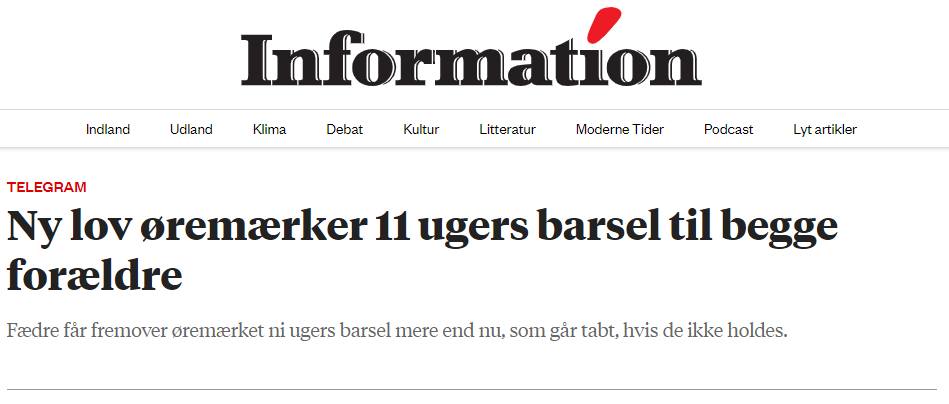 Udklip fra Dagbladet Information om den nye barselslov